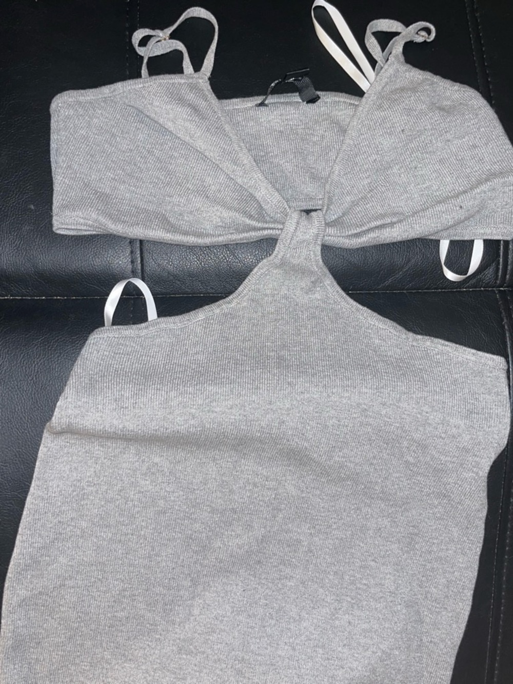 Ladies Grey Knit Cutout Tank Top - Modern Minimalist
